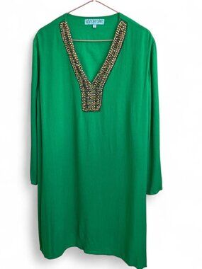 Emerald Beaded Tunic Dress | Size Medium